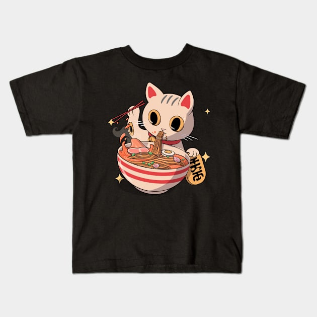 Japanese Kawaii Neko Cat Kitten Ramen Noodle Anime Kids T-Shirt by Sassee Designs